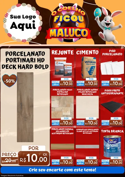 Modelo de Encarte para Encarte A4 Vertical com o tema O Coelho Ficou Maluco - Páscoa para Pisos e revestimentos