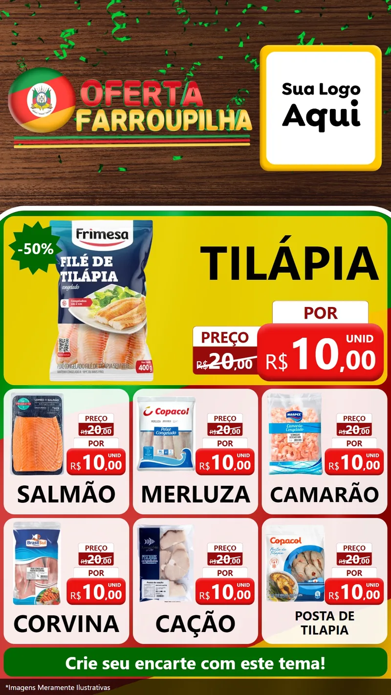 Modelo de Rede Social para Stories com o tema Oferta Farroupilha para Peixaria