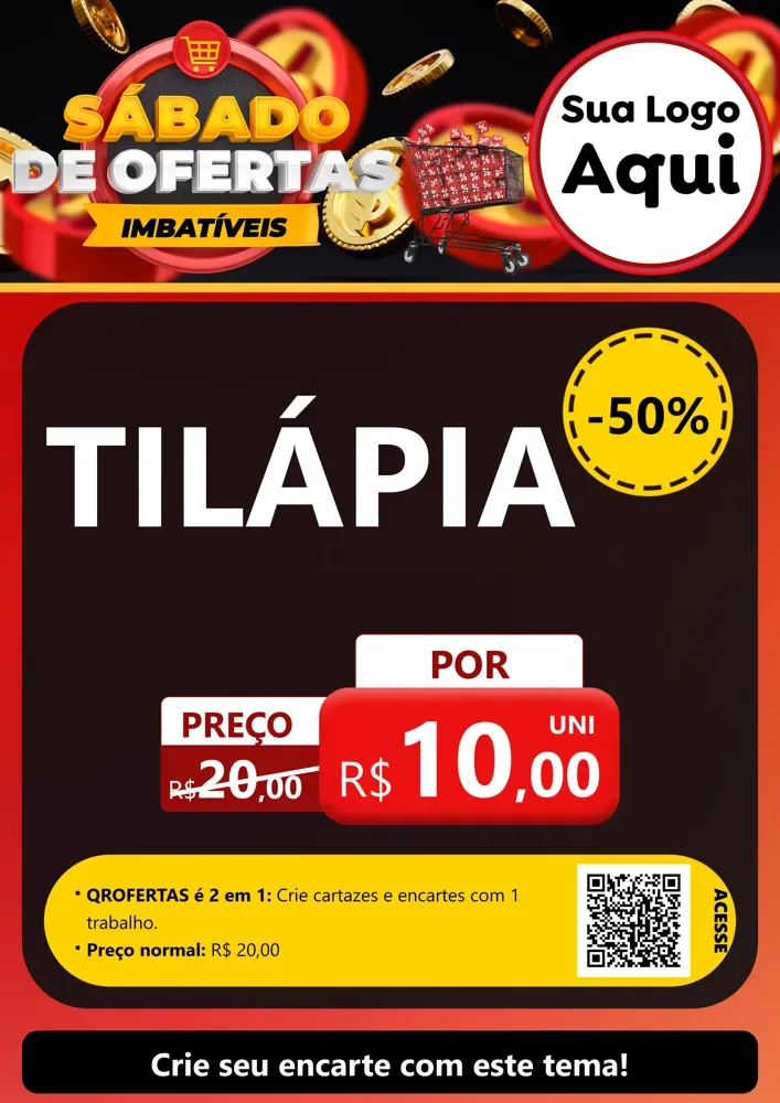 Modelo de Cartaz para Cartaz A4 Vertical com o tema Sábado de Ofertas Imbatíveis para Peixaria