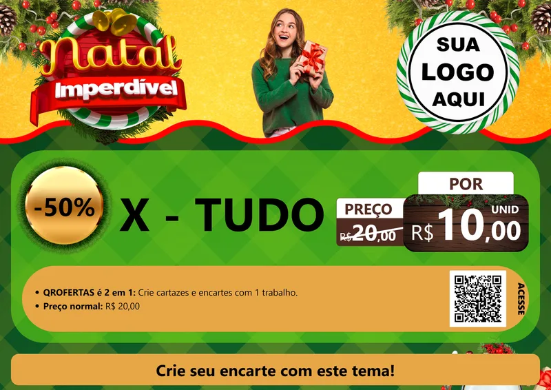 Modelo de Cartaz para Cartaz A4 Horizontal com o tema Natal Imperdível para Hamburgueria