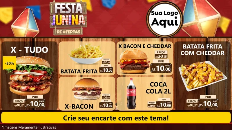 Modelo de TV para TV Horizontal com o tema Festa Junina de Ofertas para Hamburgueria