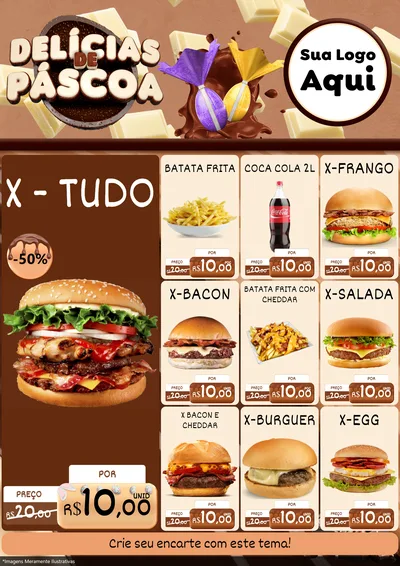 Modelo de Encarte para Encarte A4 Vertical com o tema Delícias de Páscoa para Hamburgueria