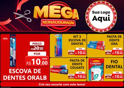 Modelo de Encarte para Encarte A4 Horizontal com o tema Mega Reinauguração para Higiene Pessoal