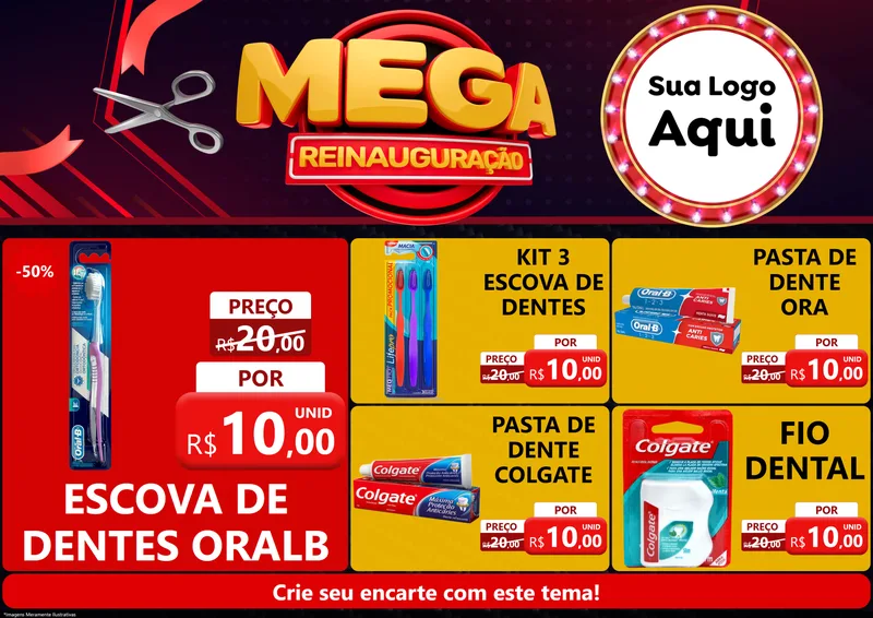 Modelo de Encarte para Encarte A4 Horizontal com o tema Mega Reinauguração para Higiene Pessoal