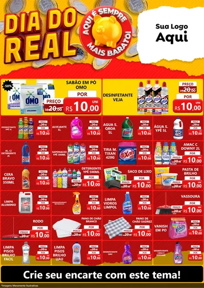 Modelo de Encarte para Encarte A4 Vertical com o tema Dia Do Real para Produtos de Limpeza