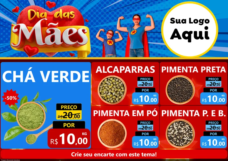 Modelo de Encarte para Encarte A4 Horizontal com o tema Dia das Mães para Produtos Naturais