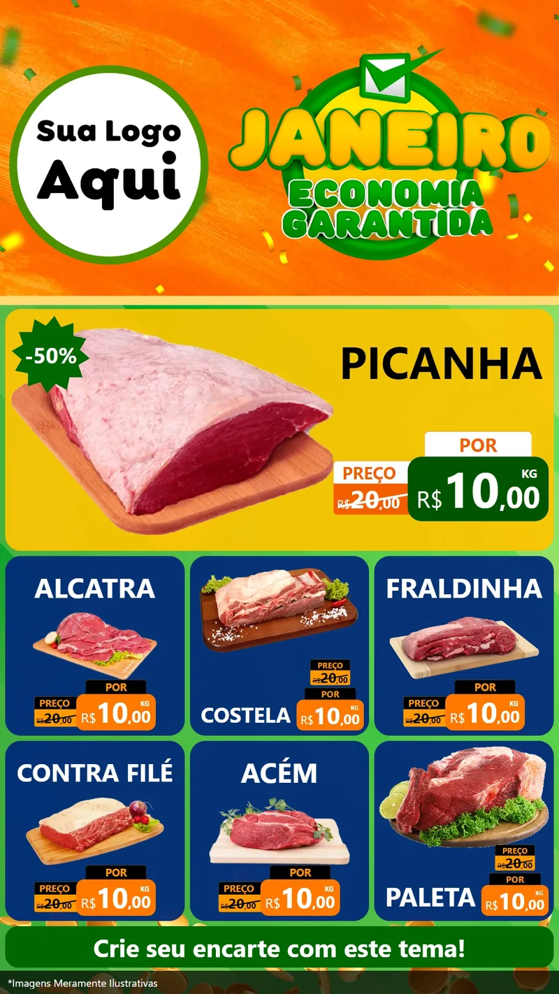 Modelo de Rede Social para Stories com o tema Janeiro - Economia Garantida para Açougue
