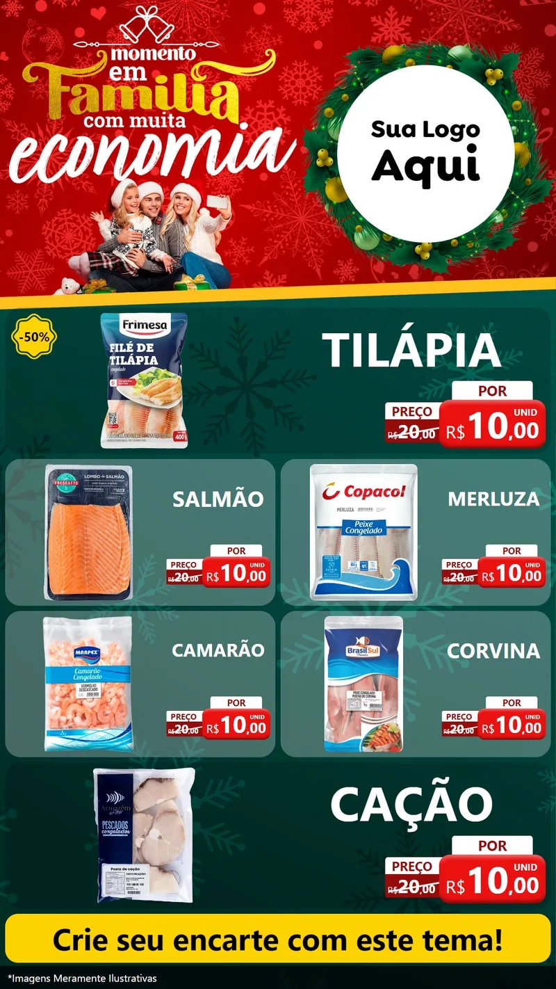 Modelo de TV para TV Vertical com o tema Momento em Família (Natal) para Peixaria