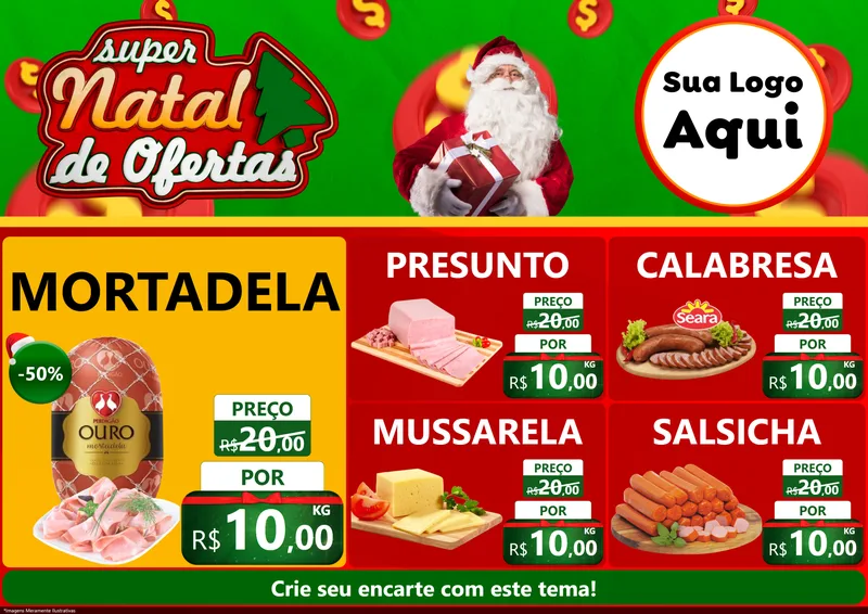 Modelo de Encarte para Encarte A4 Horizontal com o tema Super Natal de Ofertas para Frios e Laticínios