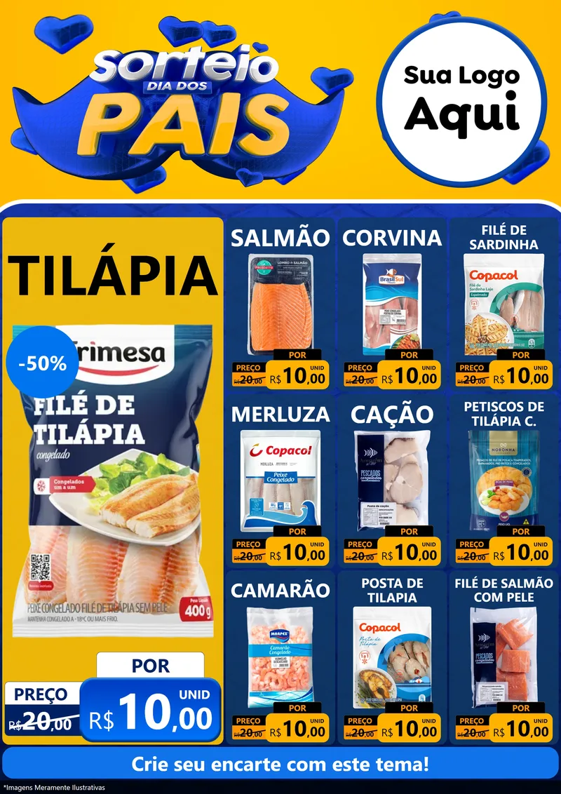 Modelo de Encarte para Encarte A4 Vertical com o tema Sorteio Dia dos Pais para Peixaria