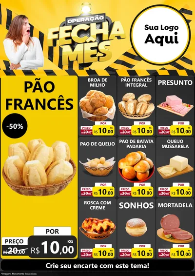 Modelo de Encarte para Encarte A4 Vertical com o tema Operação Fecha Mês para Padaria