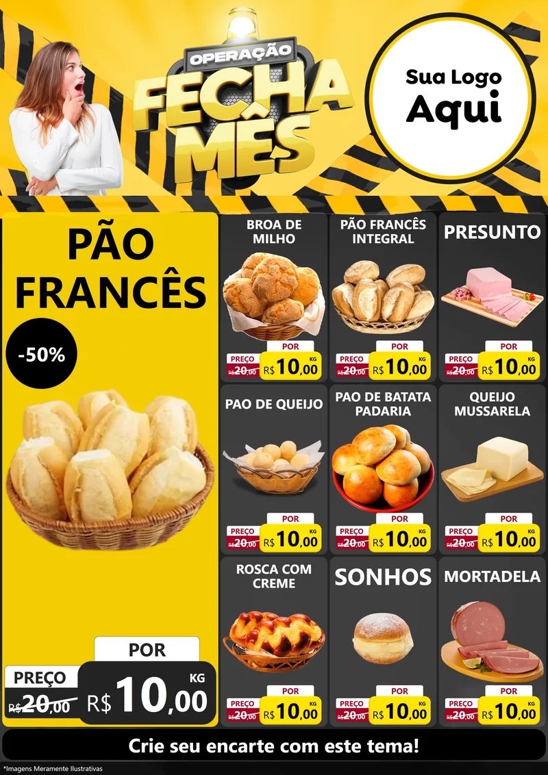 Modelo de Encarte para Encarte A4 Vertical com o tema Operação Fecha Mês para Padaria