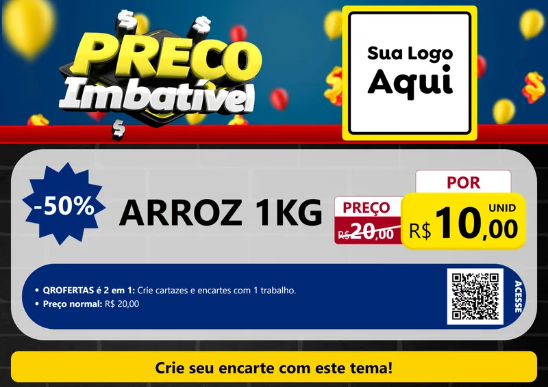 Modelo de Cartaz para Cartaz A4 Horizontal com o tema Preço Imbatível para Supermercado