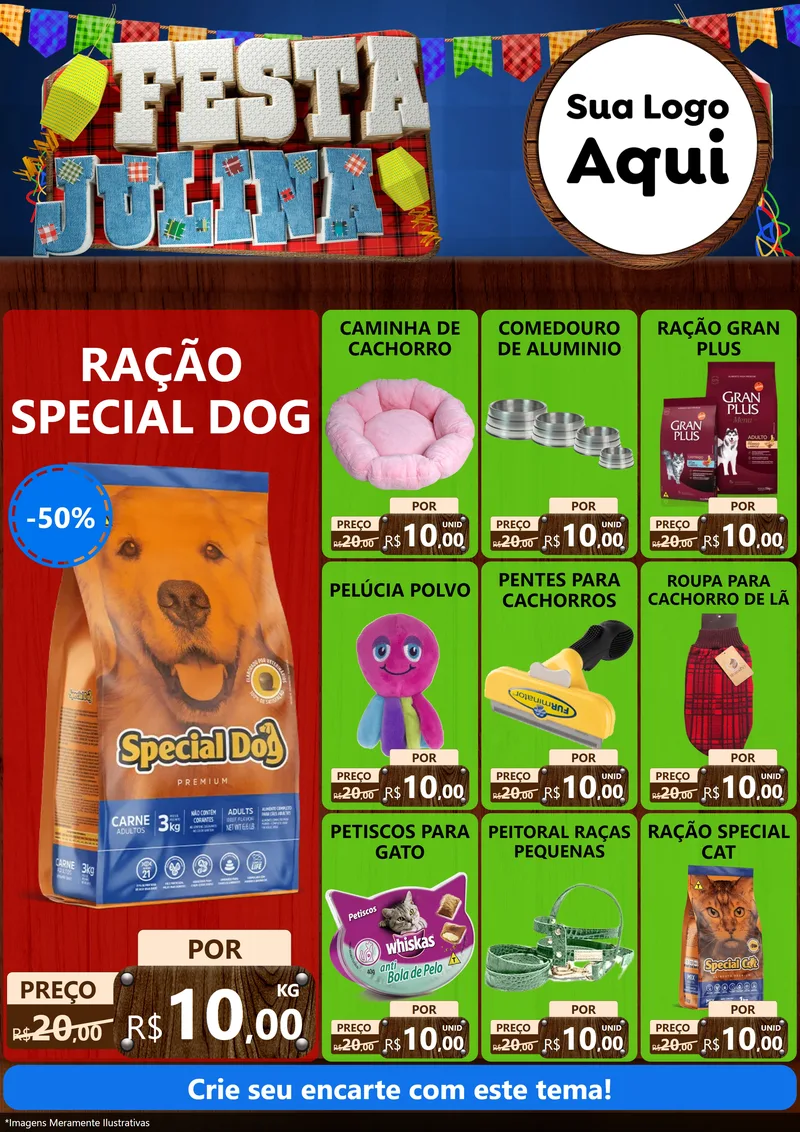 Modelo de Encarte para Encarte A4 Vertical com o tema Festa Julina para Pet Shop