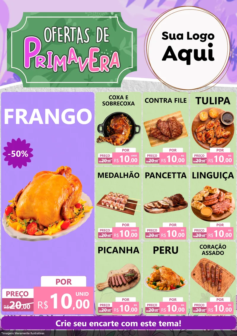 Modelo de Encarte para Encarte A4 Vertical com o tema Ofertas de Primavera para Assados