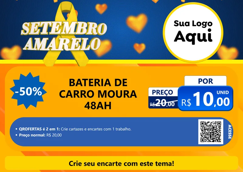 Modelo de Cartaz para Cartaz A4 Horizontal com o tema Setembro Amarelo para Baterias Elétricas