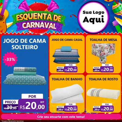 Modelo de Rede Social para Feed Facebook com o tema Esquenta de Carnaval para Cama, Mesa e Banho