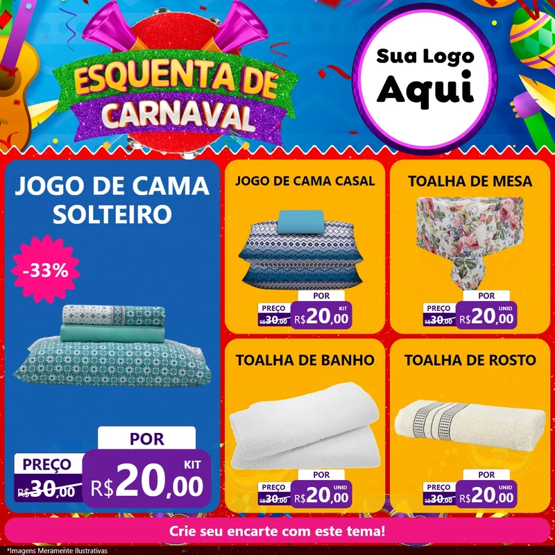 Modelo de Rede Social para Feed Facebook com o tema Esquenta de Carnaval para Cama, Mesa e Banho