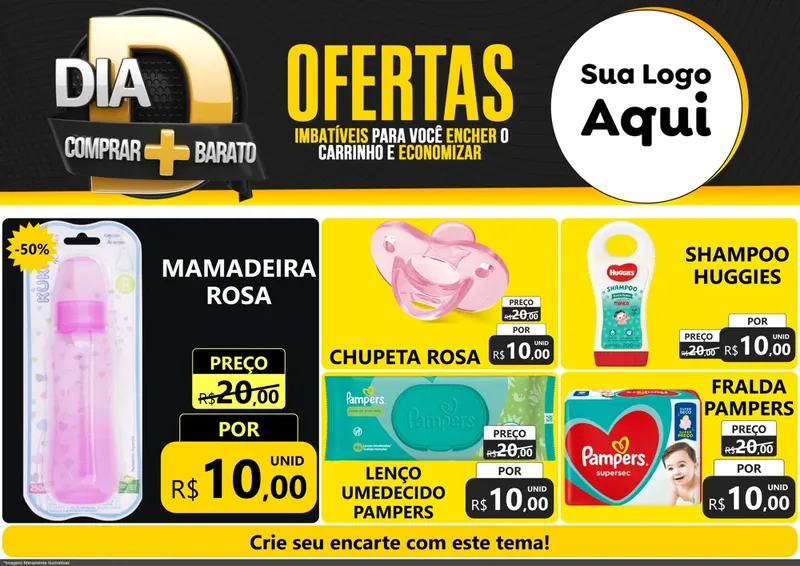Modelo de Encarte para Encarte A4 Horizontal com o tema Dia D Mais Economia para Bebês