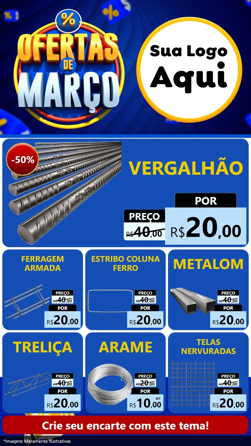 Modelo de Rede Social para Stories com o tema Ofertas de Março para Ferragens