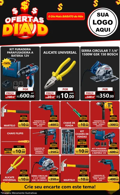 Modelo de Encarte para Encarte Grande com o tema Ofertas Dia D para Maquinas e Ferramentas