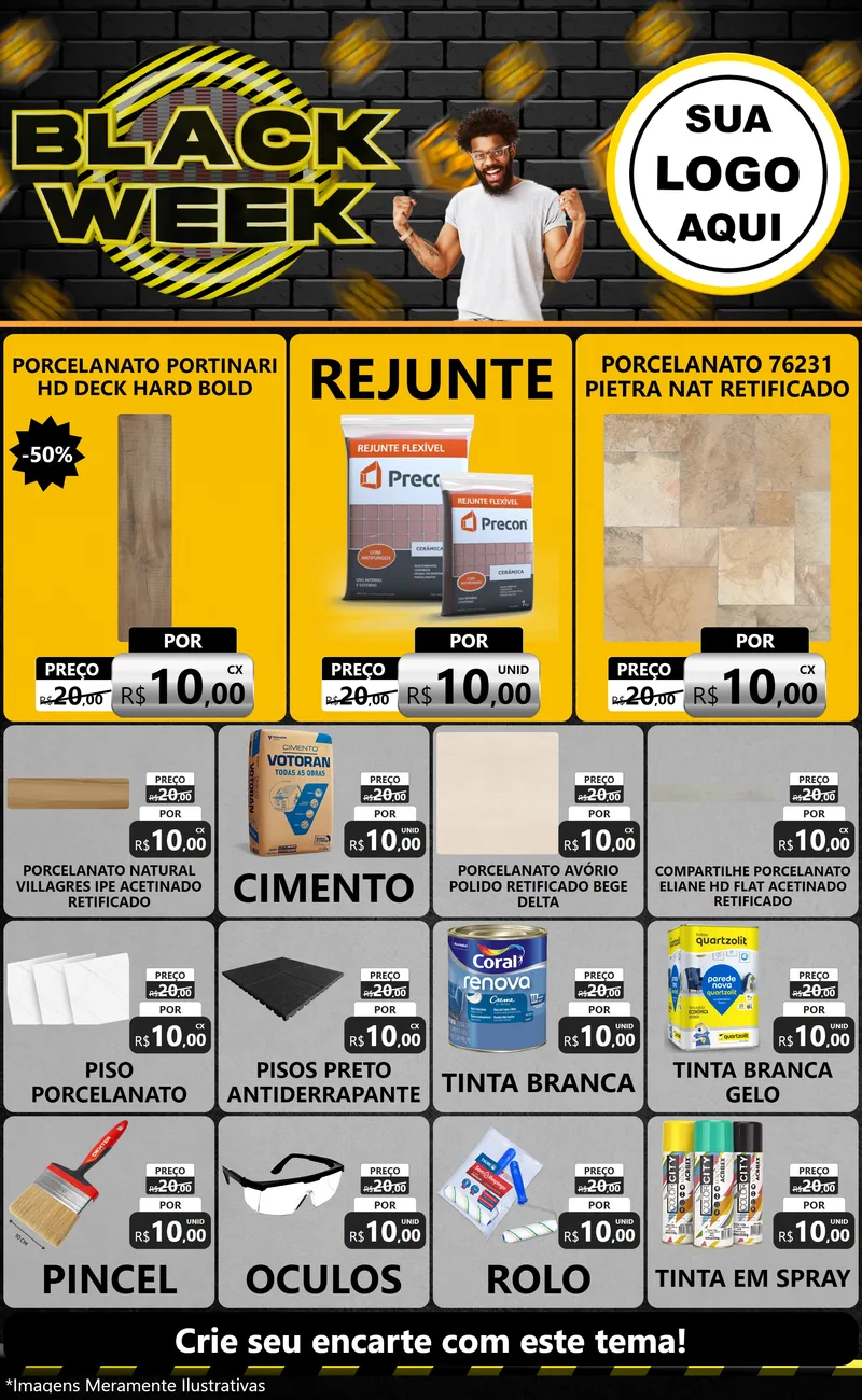 Modelo de Encarte para Encarte Grande com o tema Black Week para Pisos e revestimentos