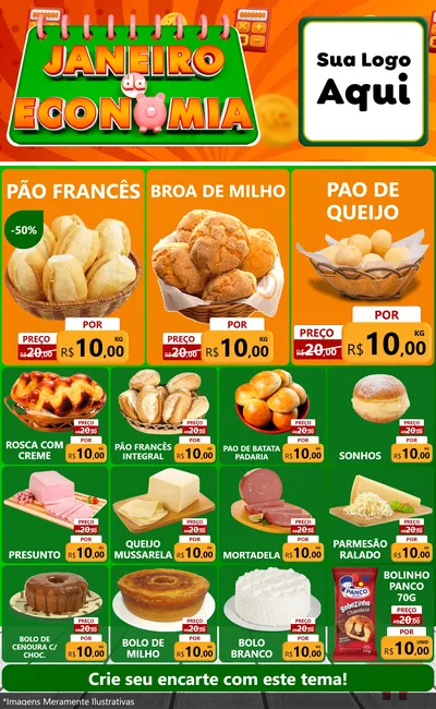 Modelo de Encarte para Encarte Grande com o tema Janeiro da Economia para Padaria