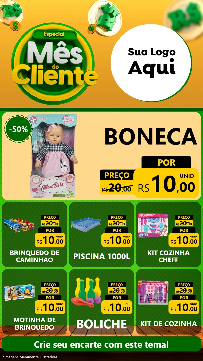 Modelo de Rede Social para Stories com o tema Especial Mês do Cliente para Brinquedos