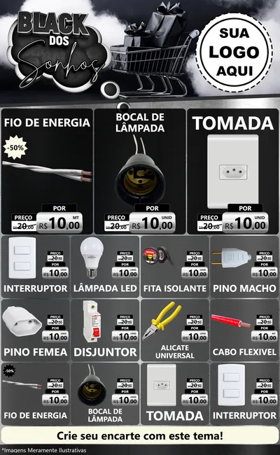 Modelo de Encarte para Encarte Grande com o tema Black dos Sonhos para Materiais Elétricos