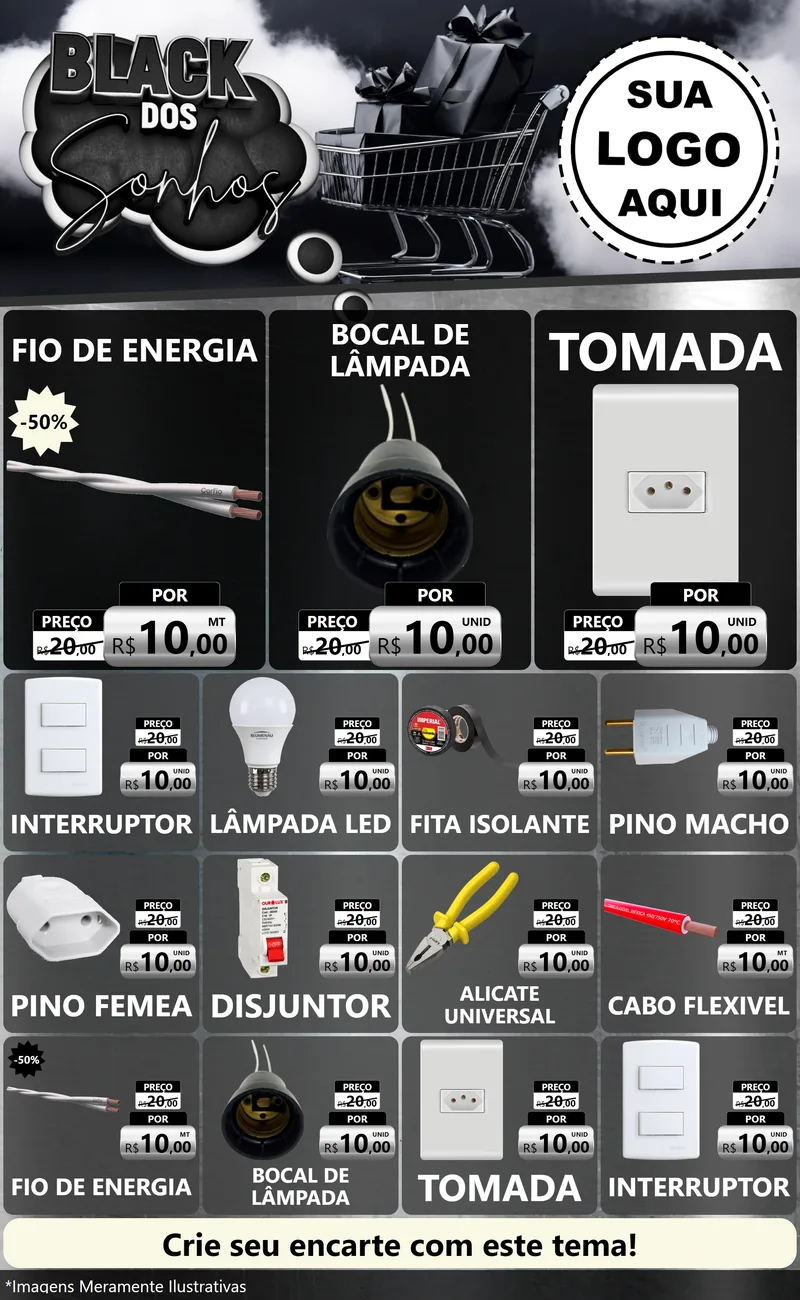 Modelo de Encarte para Encarte Grande com o tema Black dos Sonhos para Materiais Elétricos