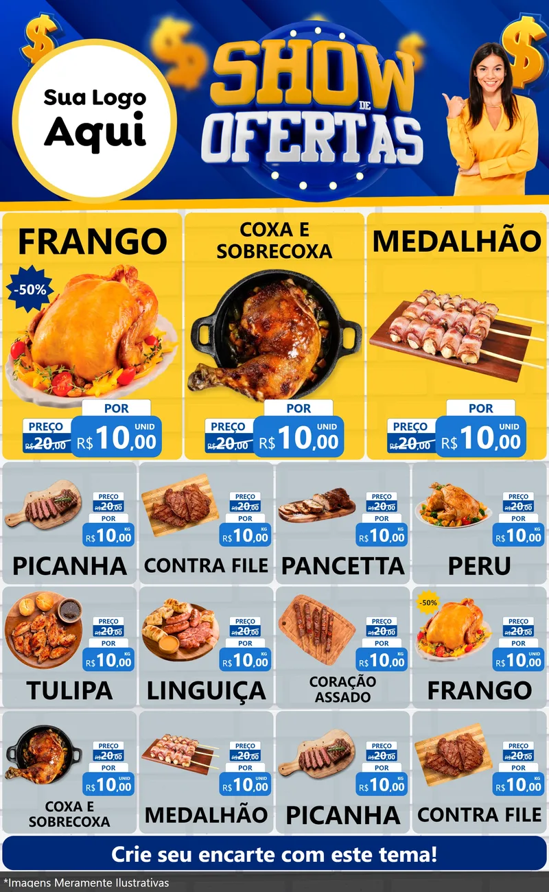Modelo de Encarte para Encarte Grande com o tema Show de Ofertas para Assados