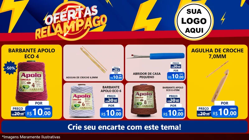 Modelo de TV para TV Horizontal com o tema Ofertas Relâmpago para Armarinho e Aviamentos