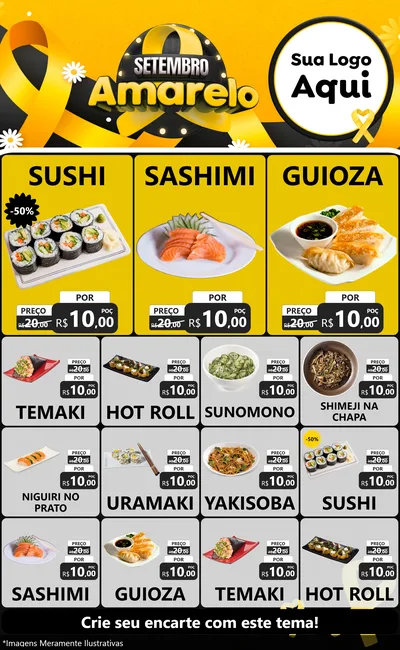 Modelo de Encarte para Encarte Grande com o tema Setembro Amarelo para Comida japonesa