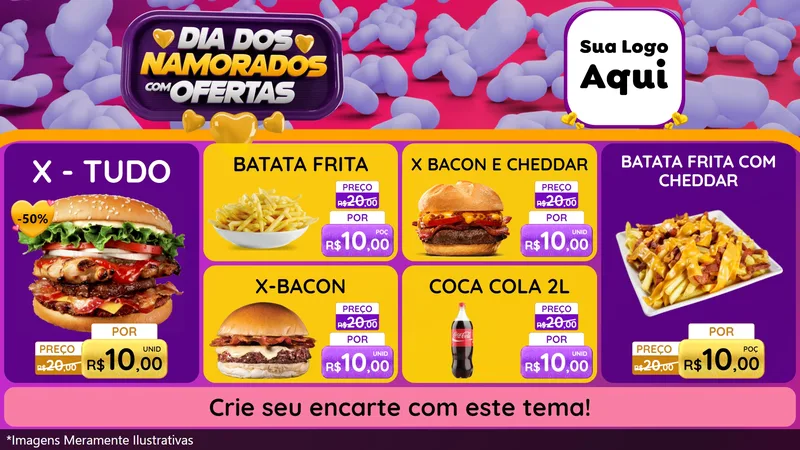 Modelo de TV para TV Horizontal com o tema Dia Dos Namorados Com Ofertas para Hamburgueria