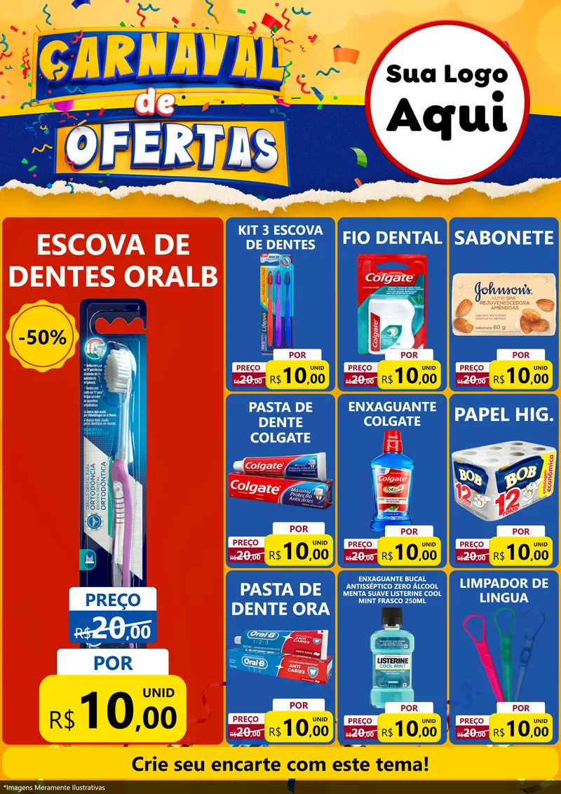 Modelo de Encarte para Encarte A4 Vertical com o tema Carnaval de Ofertas para Higiene Pessoal