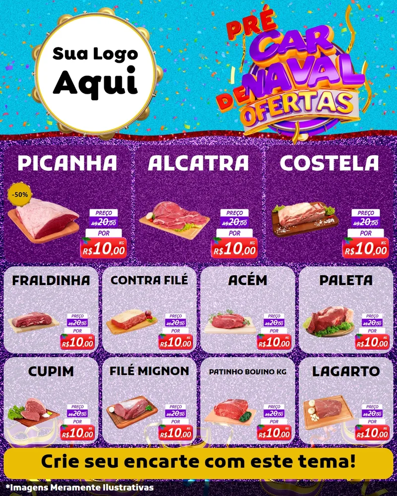Modelo de Rede Social para Feed Instagram com o tema Pré Carnaval de Ofertas para Açougue