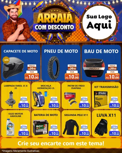 Modelo de Rede Social para Feed Instagram com o tema Arraiá Com Desconto para Moto peças