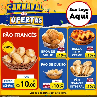 Modelo de Rede Social para Feed Facebook com o tema Carnaval de Ofertas para Padaria