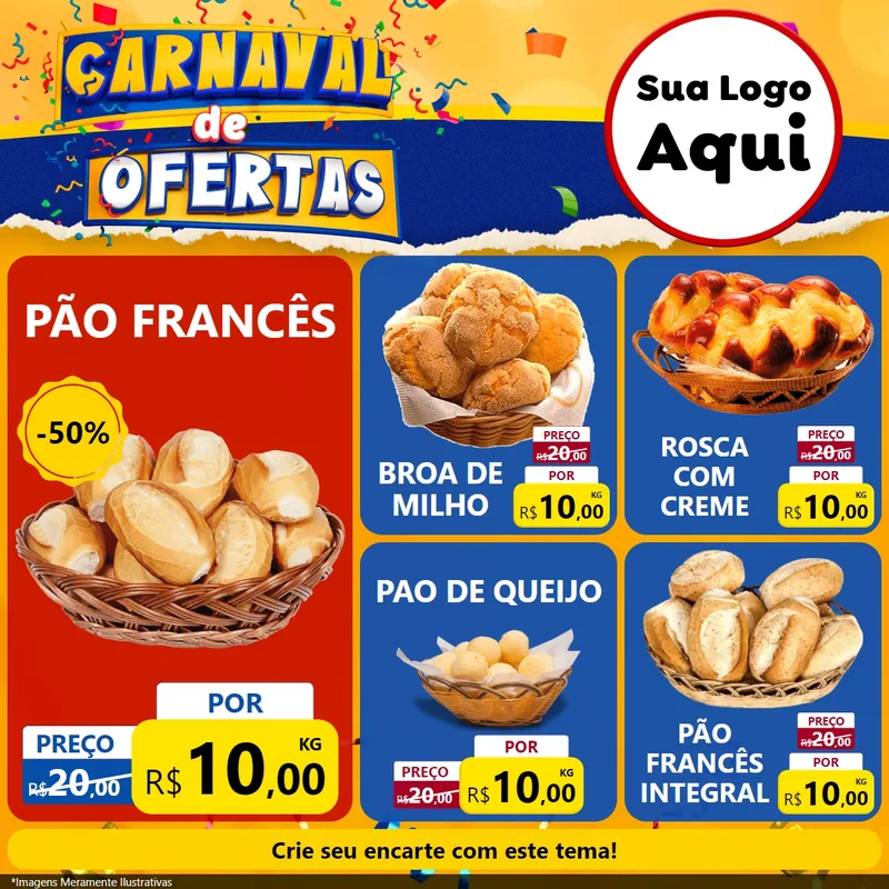 Modelo de Rede Social para Feed Facebook com o tema Carnaval de Ofertas para Padaria