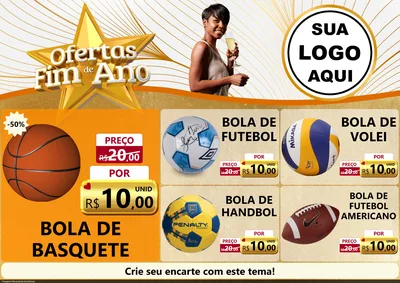 Modelo de Encarte para Encarte A4 Horizontal com o tema Ofertas Fim de Ano para Artigos Esportivos