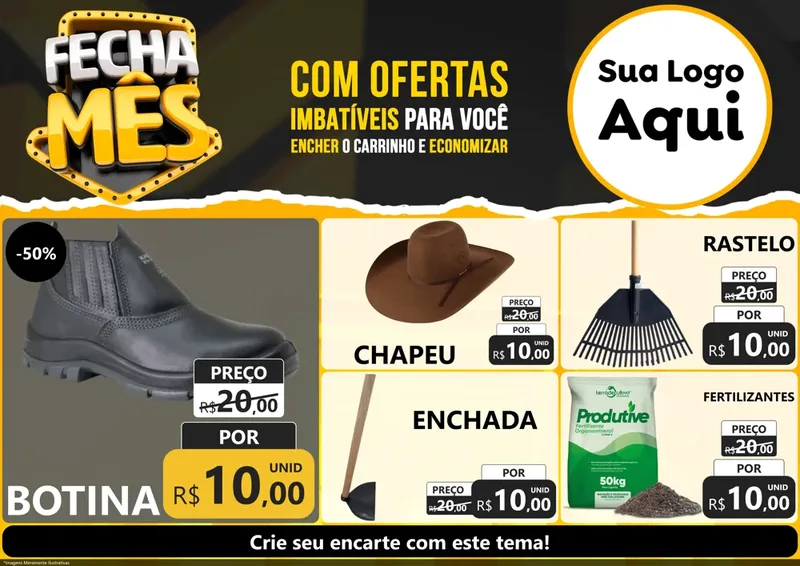 Modelo de Encarte para Encarte A4 Horizontal com o tema Fecha Mês para Agropecuária