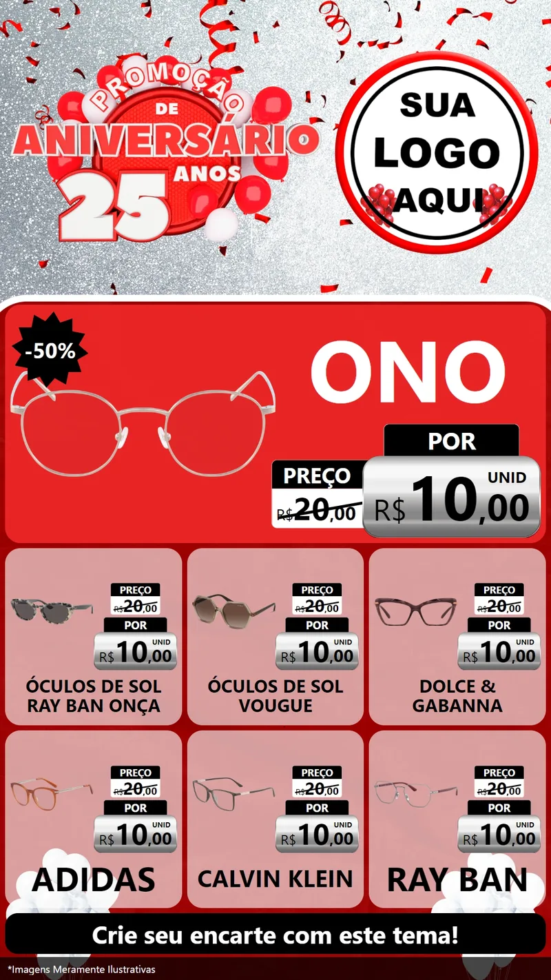 Modelo de Rede Social para Stories com o tema Promoção de Aniversário - 25Anos para Óticas