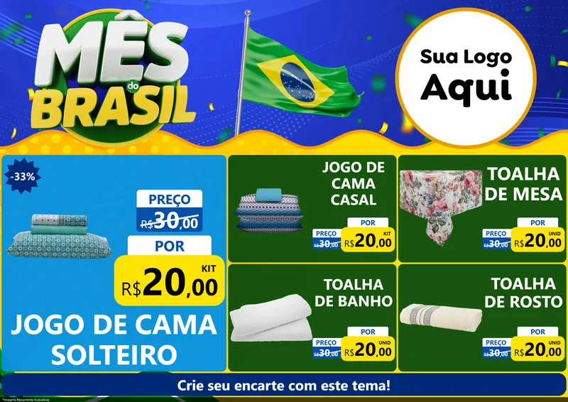 Modelo de Encarte para Encarte A4 Horizontal com o tema Mês do Brasil para Cama, Mesa e Banho