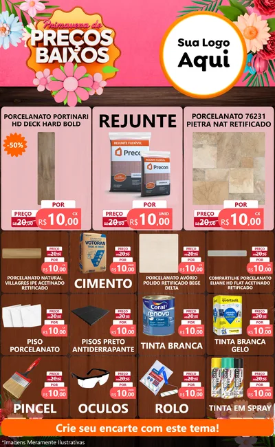 Modelo de Encarte para Encarte Grande com o tema Primavera de Preços Baixos para Pisos e revestimentos