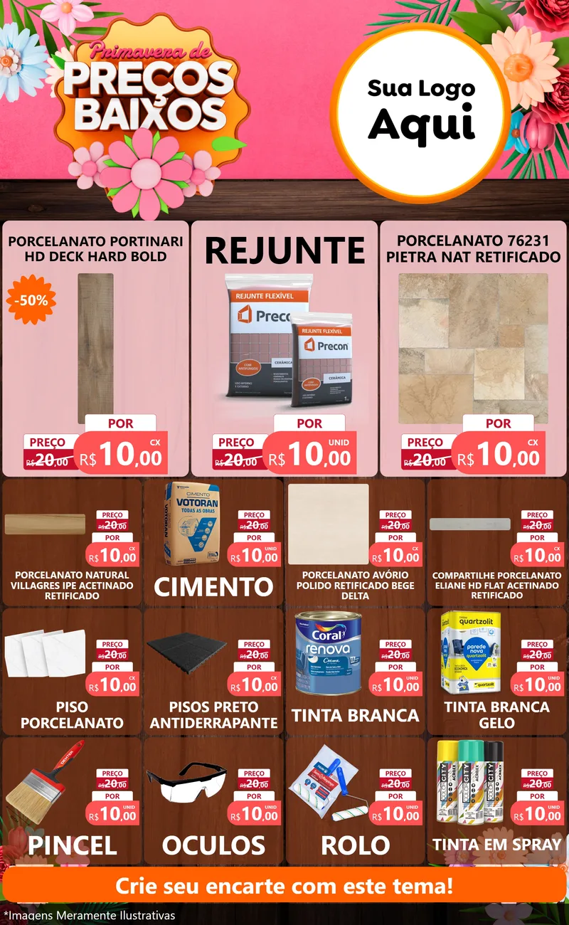 Modelo de Encarte para Encarte Grande com o tema Primavera de Preços Baixos para Pisos e revestimentos