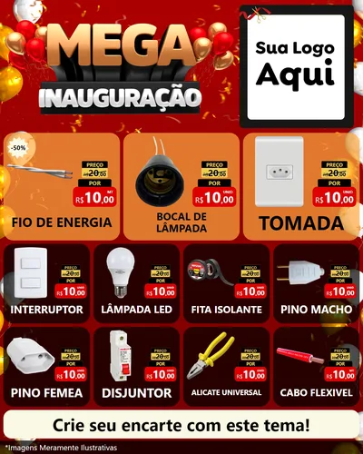 Modelo de Rede Social para Feed Instagram com o tema Mega Inauguração para Materiais Elétricos