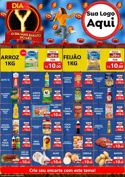 Modelo de Encarte para Encarte A4 Vertical com o tema Dia Y - O Dia Mais Barato Do Mês para Supermercado