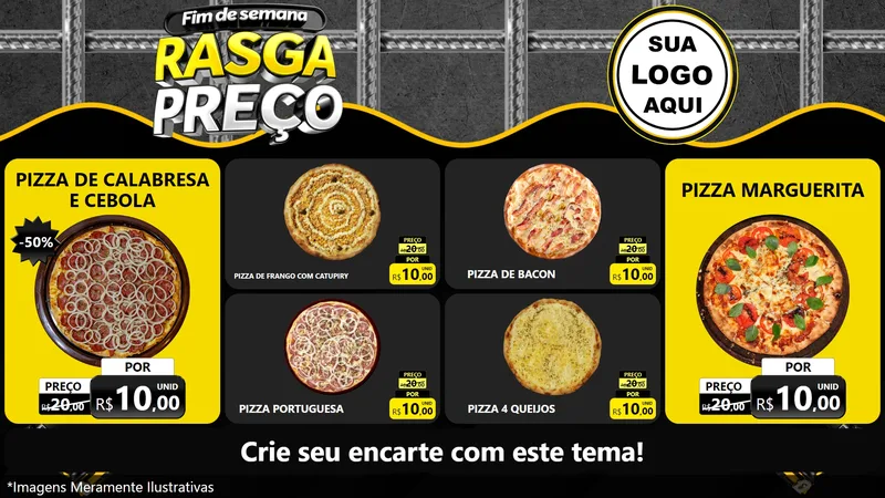 Modelo de TV para TV Horizontal com o tema Fim de Semana Rasga Preço para Pizzaria