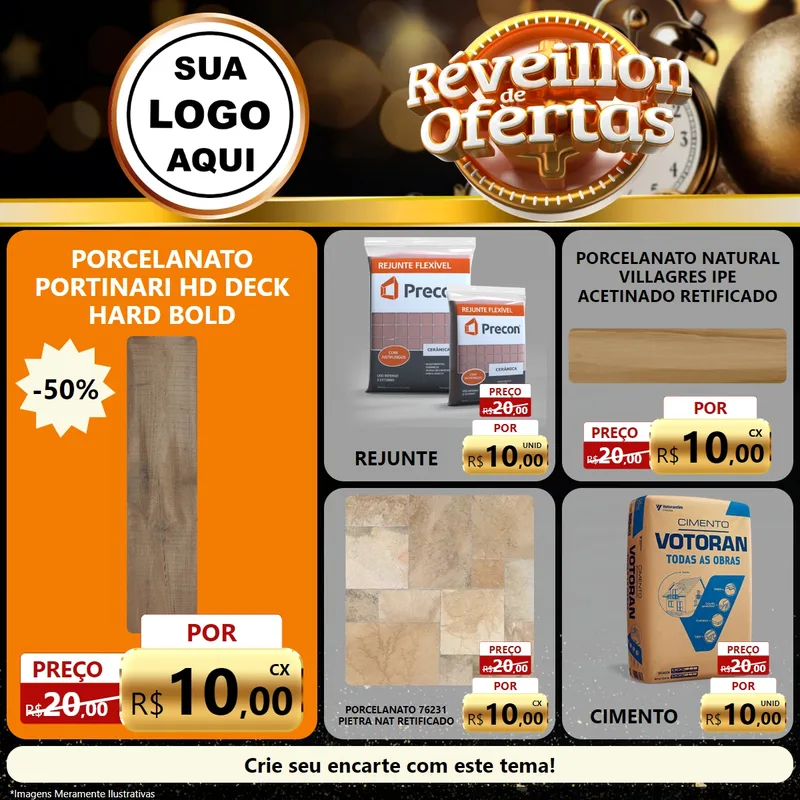 Modelo de Rede Social para Feed Facebook com o tema Réveillon de Ofertas para Pisos e revestimentos