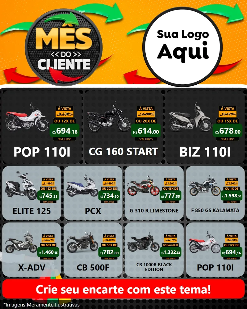 Modelo de Rede Social para Feed Instagram com o tema Mês do Cliente para Concessionaria de Motos
